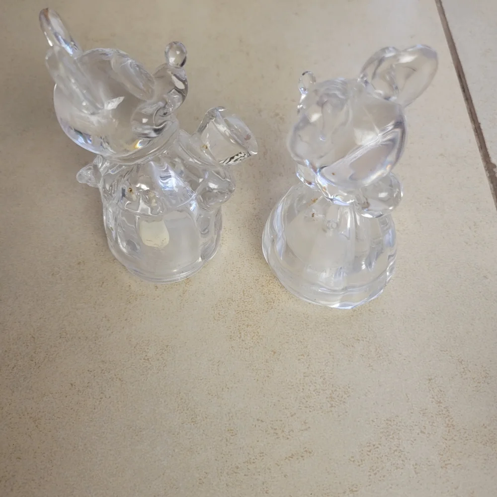 Disney Lenox Mickey Minnie Mouse Christmas Salt Pepper Crystal Glass Shakers